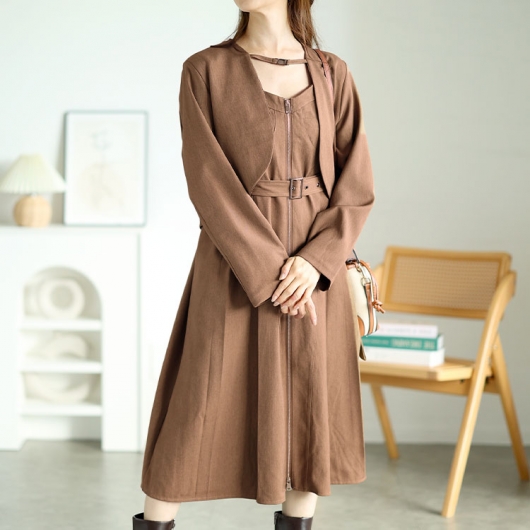大きいサイズ レディース ワンピース ジャケット セット ノーカラー キャミ 秋コーデ フォーマル 春 夏 秋 冬 LL 2L 3L 4L 5L 6L ブラック カーキ 体型カバー GOLDJAPAN 大きいサイズ レディース ワンピース ジャケット