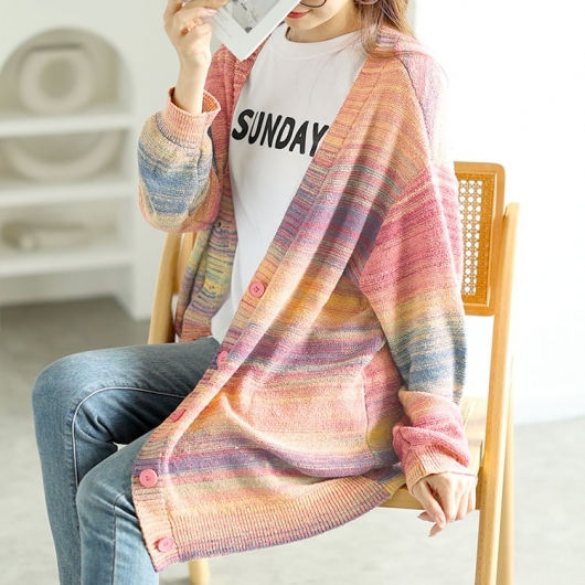 大きいサイズ レディース グラデーションVネックカーディガン goldy