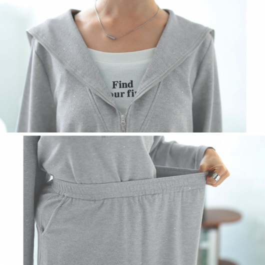 大きいサイズ レディース 重ね着風ラメハーフジップトップス＆ロング