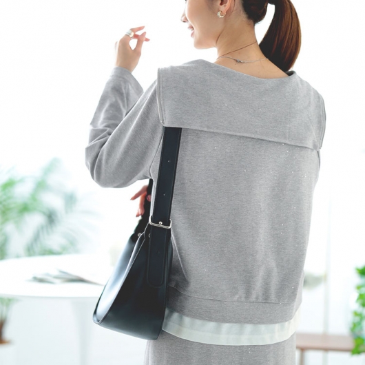 大きいサイズ レディース 重ね着風ラメハーフジップトップス＆ロング