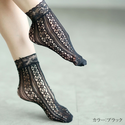 大きいサイズ レディース ストレッチレースソックス goldy-1657