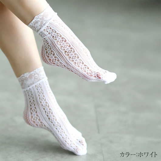 タイツ・ソックス GOLDEN  Women Underwear GUP00883 P00048881239 White 大きいサイズ レディース ストレッチレースソックス goldy-1657