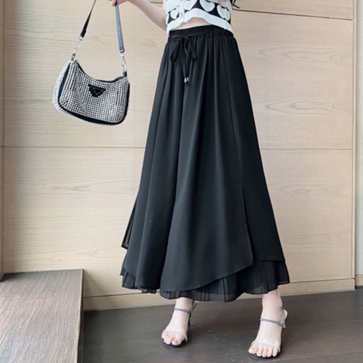 大きいサイズ レディース シフォン重ねプリーツガウチョパンツ goldy