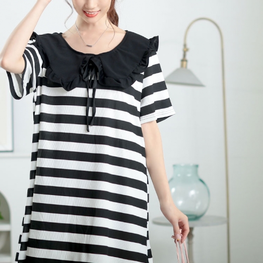 大きいサイズ レディース フリル襟ボーダーチュニックワンピース goldy