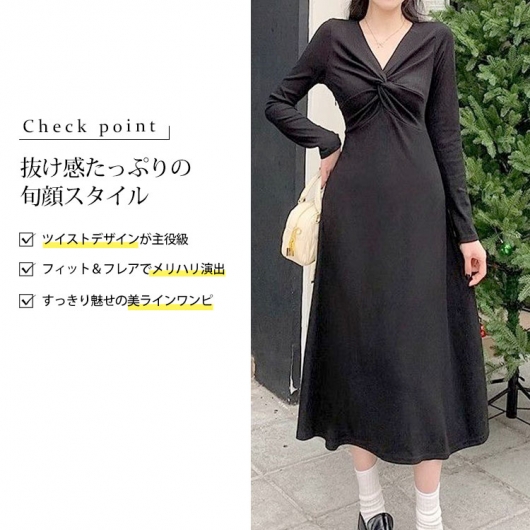 大きいサイズ レディース カシュクール風ツイストワンピース goldy