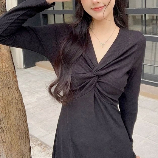 大きいサイズ レディース カシュクール風ツイストワンピース