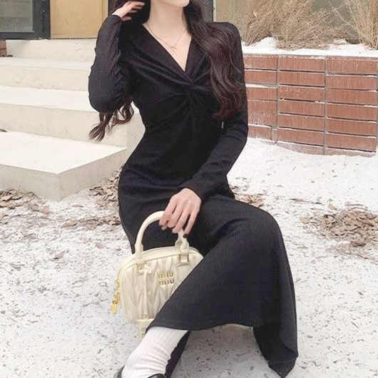 大きいサイズ レディース カシュクール風ツイストワンピース