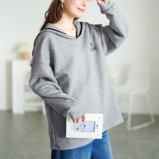 大きいサイズ レディース セーラーカラーワッフルトップス goldy