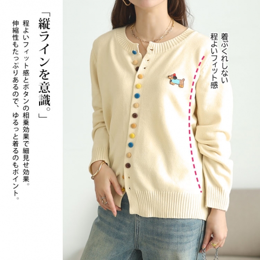 大きいサイズ レディース カラフルボタンワッペン付きニット