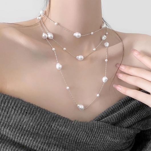 大きいサイズ レディース ドロップ＆ボールパールロング