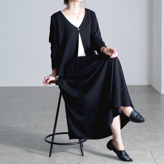 大きいサイズ レディース レイヤード風トップス＆ロングスカート2点