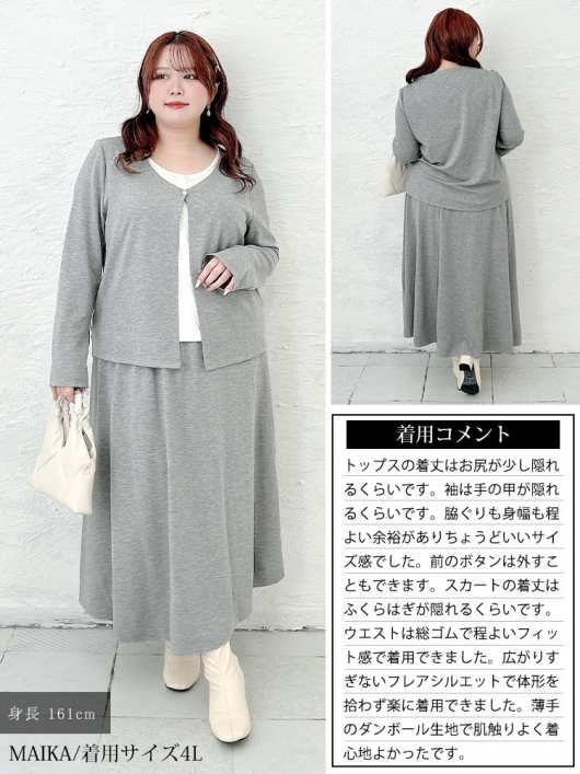 大きいサイズ レディース レイヤード風トップス＆ロングスカート2点