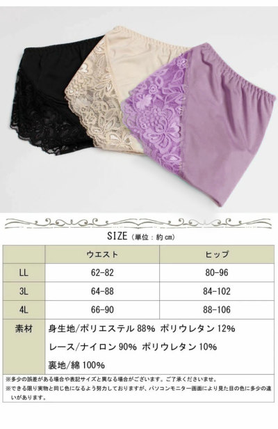 大きいサイズ レディース バックレーススタンダードショーツ