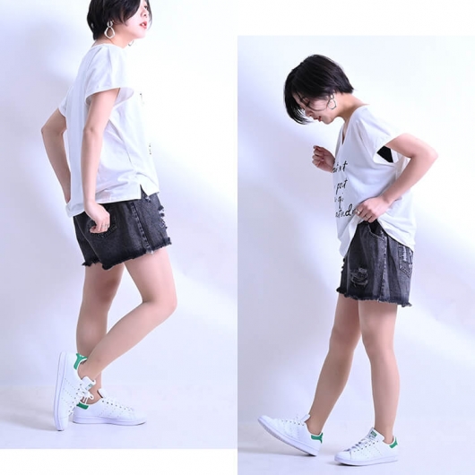 Sugar Gloss ゴールドラメ入りフリル付きデニムショートパンツ 大きいサイズ レディース ボトムス[品番：GJ000018145