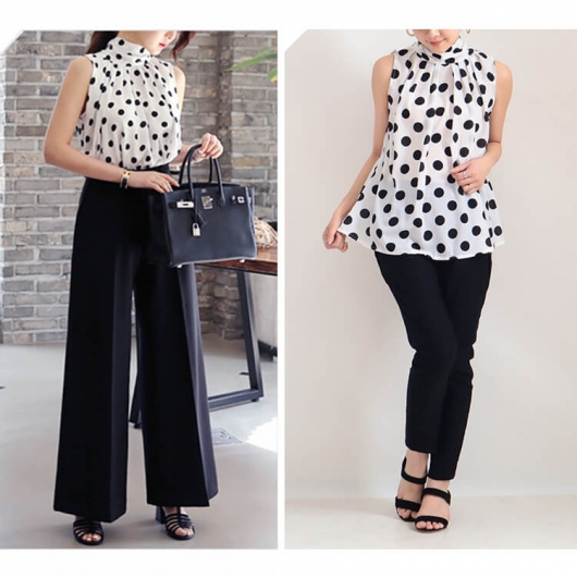 大きいサイズ レディース ビッグサイズ バックリボンドットブラウス