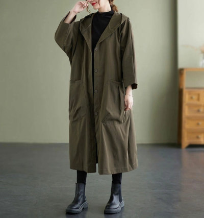 大きいサイズ レディース フード付きロングコート goldy-754｜大きい