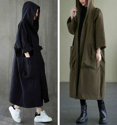 大きいサイズ レディース フード付きロングコート goldy-754