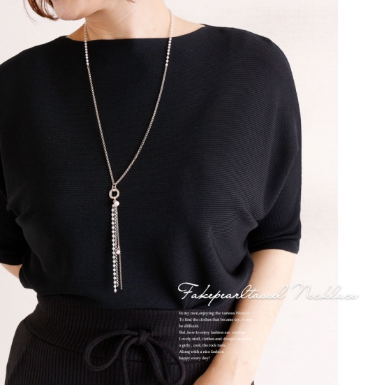 大きいサイズ レディース パールタッセルY字ロングネックレス humio