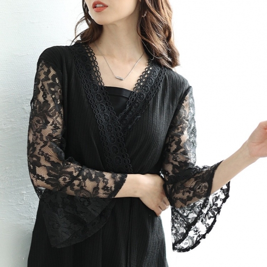 大きいサイズ レディース レースベルスリーブカシュクールチュニック