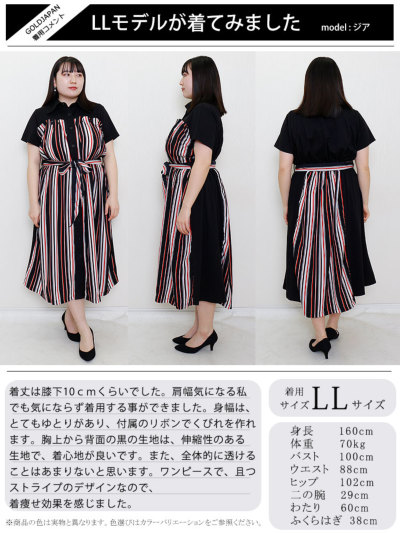 大きいサイズ レディース マルチストライプ柄シャツワンピース 大きいサイズ レディース マルチストライプ柄シャツワンピース