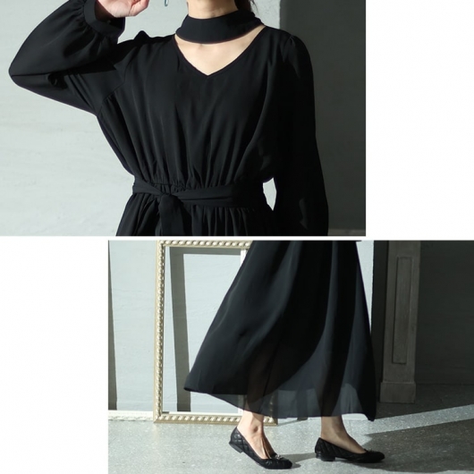 大きいサイズ レディース リボン付き前後2wayシフォンワンピース jp483