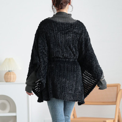 ブラック ニット ポンチョ リボン付き RILATO】 ご予約 ハイネックニットポンチョ | select shop Liren