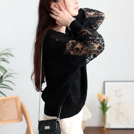 大きいサイズ♡新品タグ付♡スーパービューティー♡黒 ♡レース トップス 大きいサイズ レディース トップス[品番：GJ000018589