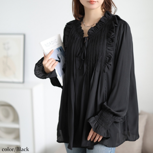 大きいサイズ レディース フリル＆タックキャンディスリーブブラウス