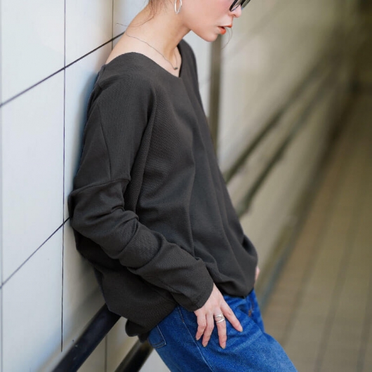 大きいサイズ レディース Vネックリブドルマンプルオーバー jp564