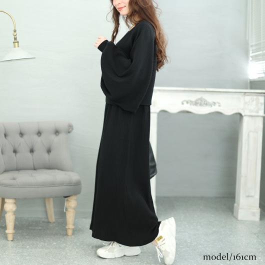 大きいサイズ レディース ボリュームスリーブニット＆リブ