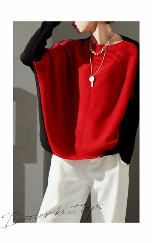 大きいサイズ レディース 日本製バイカラードルマンニット kt-073