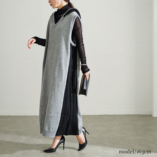 未使用近バーバリーノースリーブワンピース重ね着◯2way美品120130 大きいサイズ レディース 配色ニットノースリーブパーカー