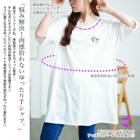 大きいサイズ レディース 胸ロゴコットンチュニックTシャツ kt