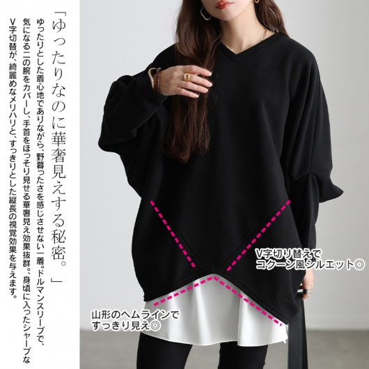 Betty Chan様サイズ変更代 大きいサイズ レディース 裏起毛変形ドルマンプルオーバー kt-7000