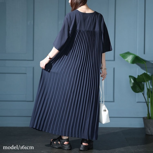大きいサイズ レディース 接触冷感バックプリーツワンピース kt