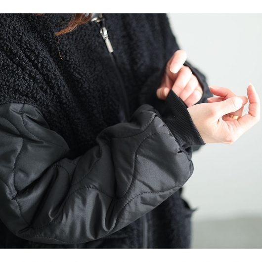 大きいサイズ レディース ボア切替え中綿キルティングジャケット kt