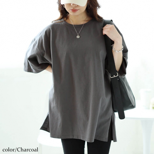 【未使用タグ付き】インディヴィ バックスリット カットソー 大きいサイズ やわらかい 綿100% Tシャツ 7分袖 シンプル ボーダー柄 丸首