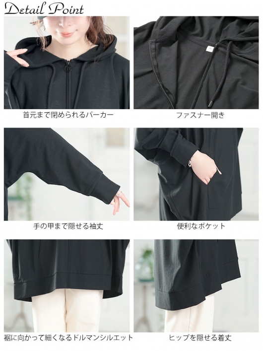 大きいサイズ レディース UV対策＆吸水速乾ドルマンZIPパーカー map-33