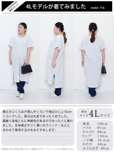 大きいサイズ レディース UV対策＆吸湿速乾Vネックスリット入り