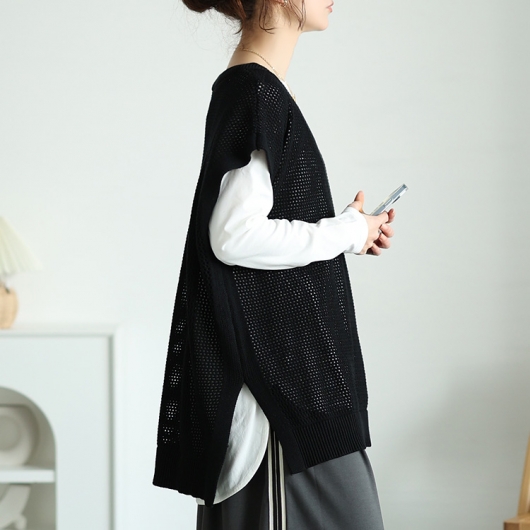 大きいサイズ レディース メッシュ編み深Vネックサイドスリット