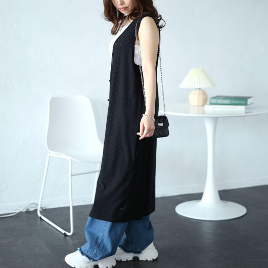 美品✨ブロカント　ワッシャーリネン ロングジレ　チャコールグレー　日本製　麻 楽天市場】リネン風ロングカーディガン M L リネン カーディガン