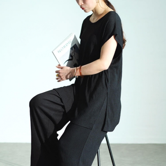 大きいサイズ レディース ワッシャー楊柳チュニックTシャツ＆ワイド