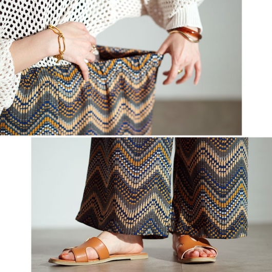 大きいサイズ レディース マルチウェーブ柄ワイドパンツ maru