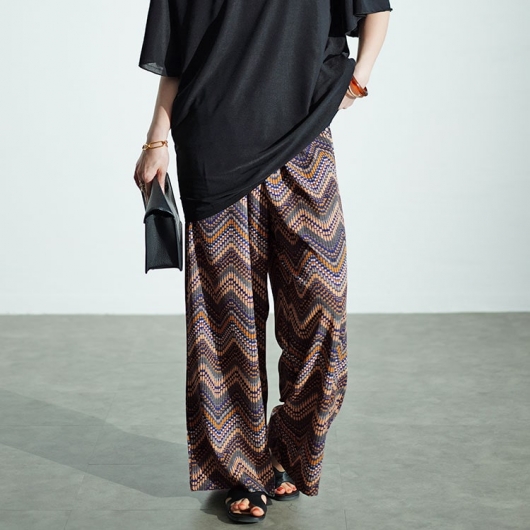 大きいサイズ レディース マルチウェーブ柄ワイドパンツ maru