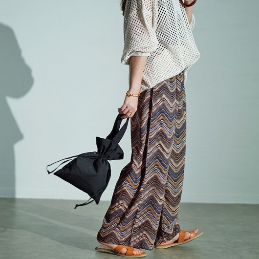 大きいサイズ レディース マルチウェーブ柄ワイドパンツ maru