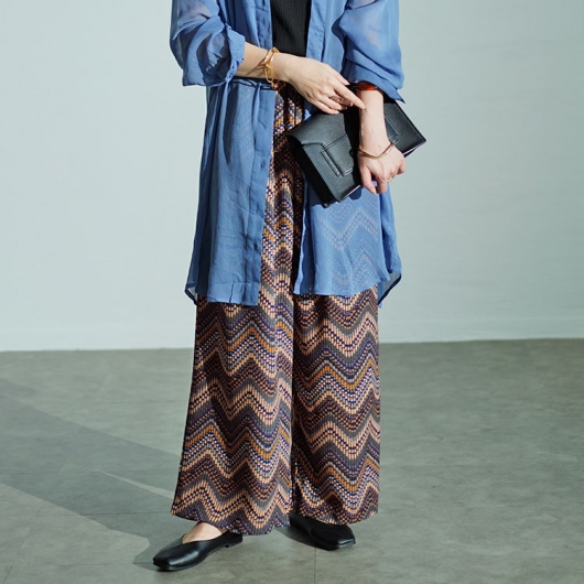 大きいサイズ レディース マルチウェーブ柄ワイドパンツ maru