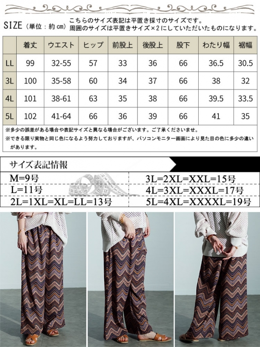 大きいサイズ レディース マルチウェーブ柄ワイドパンツ maru