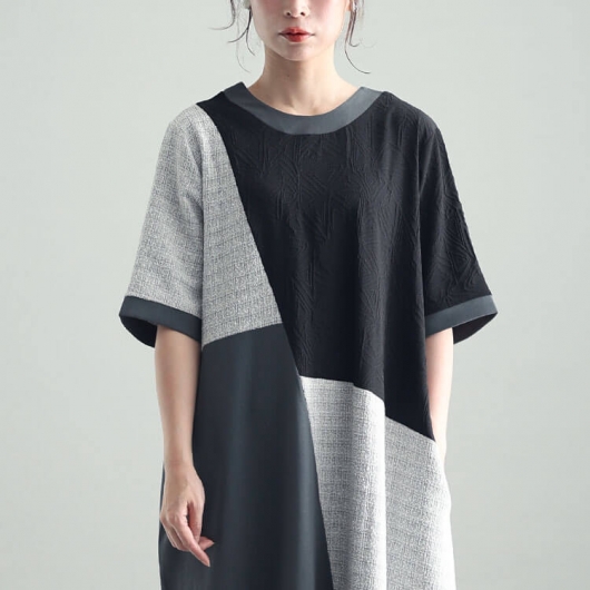 大きいサイズ レディース 前後2way異素材Aラインワンピース maru-30038