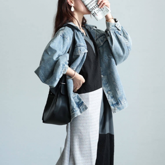 大きいサイズ レディース 前後2way異素材Aラインワンピース maru-30038