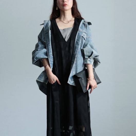 ワンピース maru 大きいサイズ レディース シフォンジャガードVネックフレア